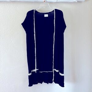 Melrose and Market | Black Crepe Crocheted Cap Sleeve Duster Cardigan, One Size